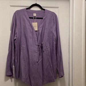 ARTSY Linen jacket. NEW. Long Sleeves, Ties in front. A-Line.